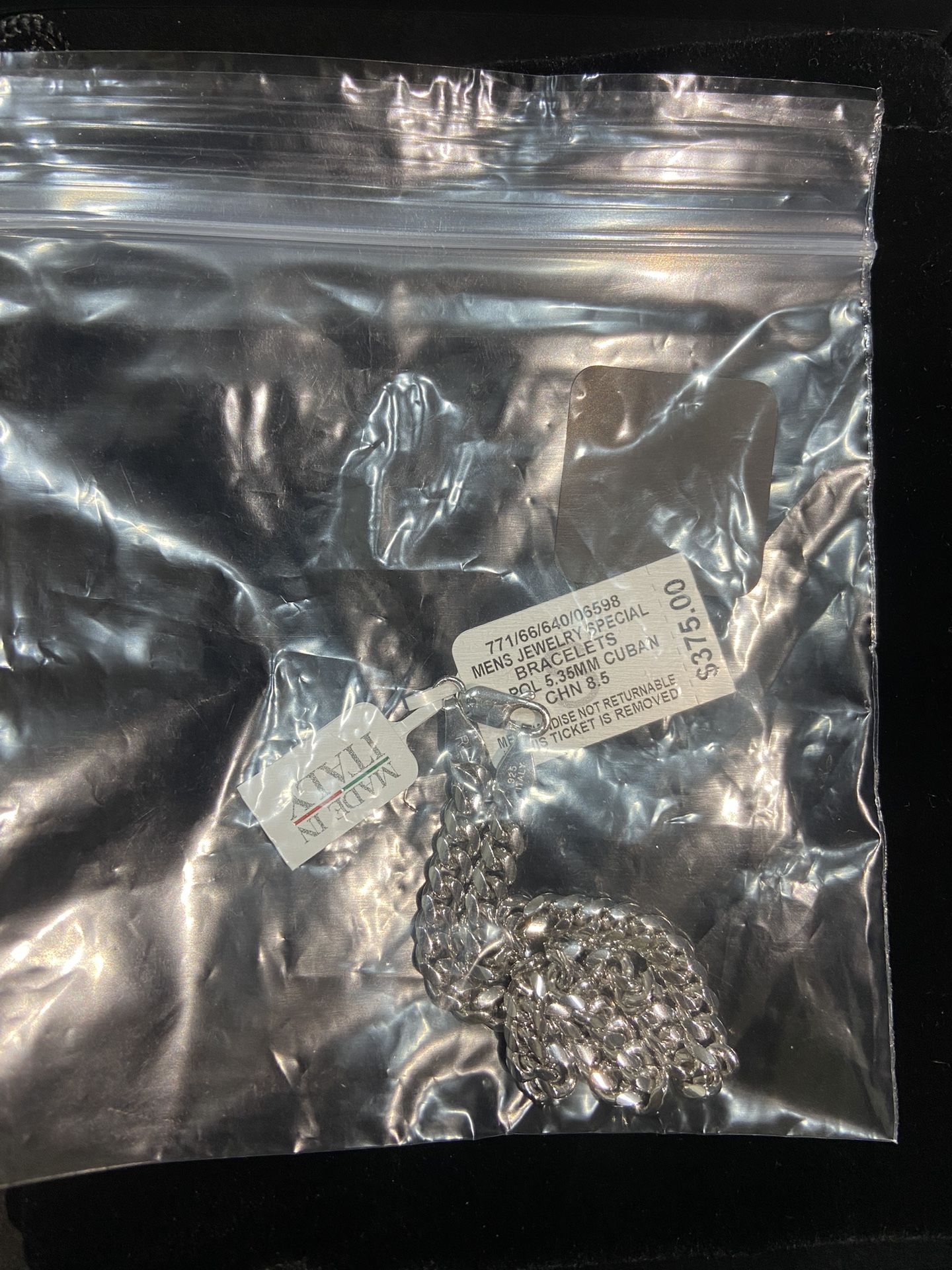 New Macy’s Italian Sterling Silver Cuban Chain Bracelet – 5.35mm – 8.5” – NWT