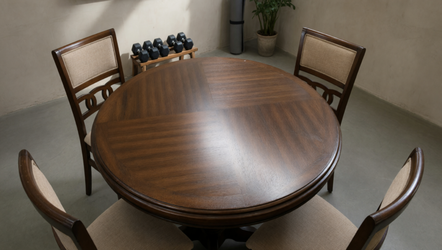 Rooms to Go Round Dining Table Set – Like New, Brown Wood, 4 Chairs - Ringgold, GA