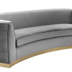 Like New Gray Velvet Curved Sofa Comes With Original Box