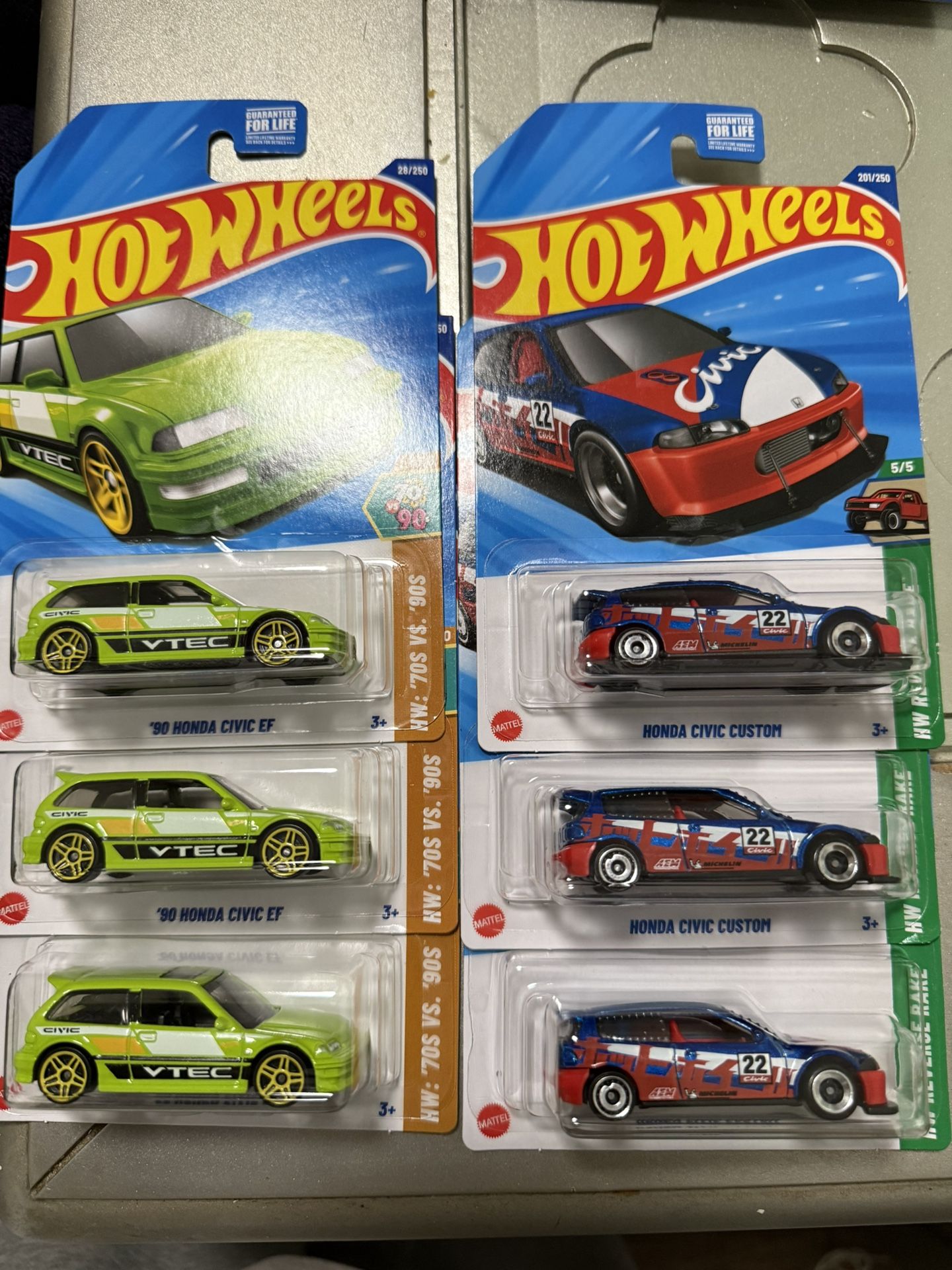 2025 Hotwheels K Case ‘90 Honda Civic EF Le Green & Honda Civic Custom-Lot of 6