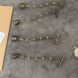 Iron gold, jewelry hangers, roses, 1 foot long, four total