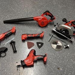 Milwaukee Circular Saw, Grinder, Hackzall, Multi Tool, Blower.  ***$80 Each Tool***