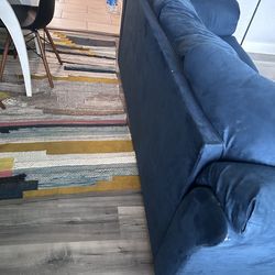 Blue Couch and Wooden Table 100 obo. Pick up only