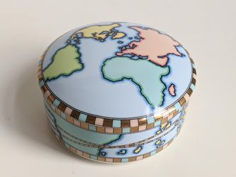 Tiffany & Co. World Map Globe Covered Trinket Jewelry Box Round outlets Porcelain Japan