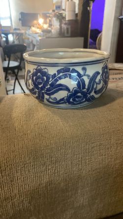 Blue And White Floral Planter