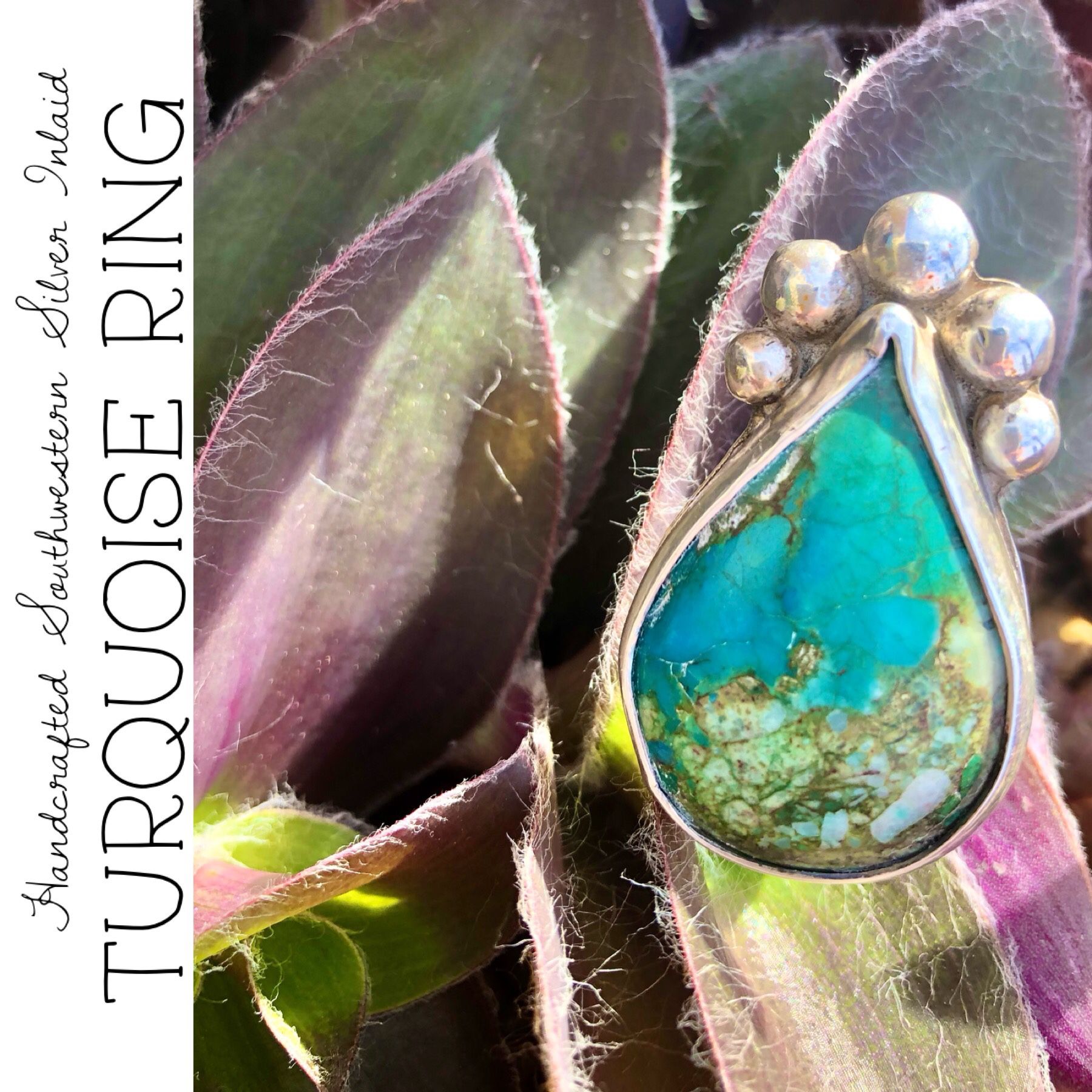 Inlaid Turquoise Handcrafted Southwestern Sterling Silver Ring