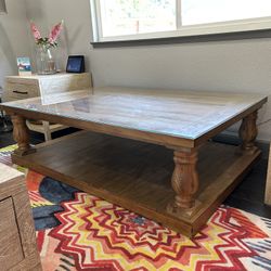 Malvern 60 in. Light Distressed Natural Large Rectangle Wood Coffee Table