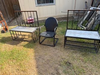 Metal benches for sale and a metal chair selling together