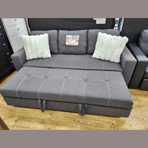 Blue Gray convertible reversible sectional sofa with pullout bed