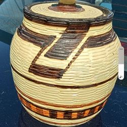 MCM mid-century modern BITOSSI Italian art pottery covered jar in a Native American DESIGN