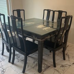 Black Oriental Mother Pearl Dining Room Table 8 Chairs