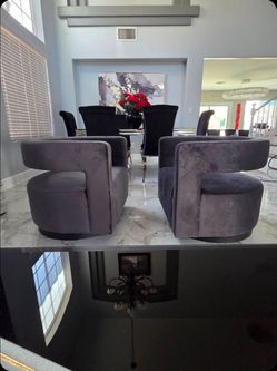 ❤️ 2 New Modway Elegant Gray Velvet Swivel Arm Chairs ❤️