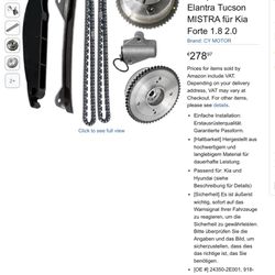 Engine Timing Chain Kit 24321-2E200 Camshaft Sprocket Set with 2 CVVT Gears Fits for Hyundai Kia Elantra Sonata Tucson Optima Soul Forte 2.0L G4NC Rep