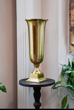 Large Gold Brass Trumpet Urn Vase