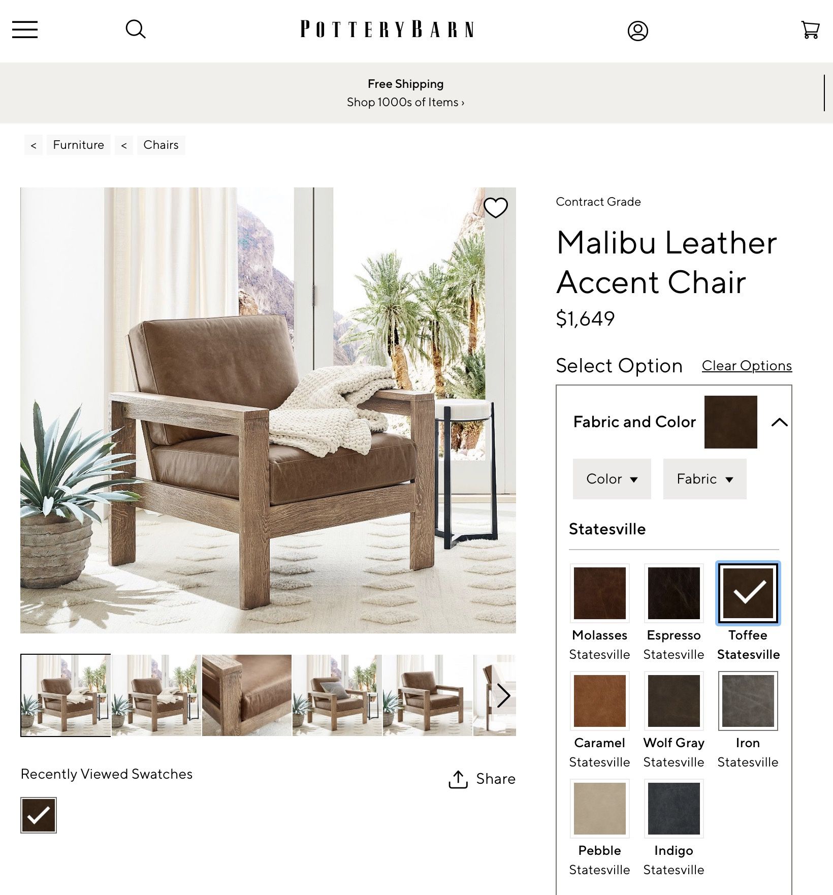 Pottery Barn Malibu Leather Chair