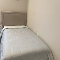 New grey Upholstered Studded Twin Storage Bed w/ Drawer 