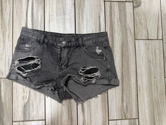 SHEIN’s Women’s Size 30 inch waist Distressed Denim Shorts - Charcoal Gray