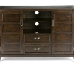 Burlington Solid Wood 54 in. Wide Transitional TV Media Stand in Mahogany Brown for TVs up to 60 in.