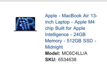 Mac book 13 in 24GB 512GB