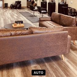 Mid Century Style Faux Leather Couch Loveseat 