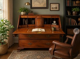 antique Chippendale-style slant-front bureau desk
