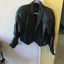 Women Black Leather 80s Jacket 