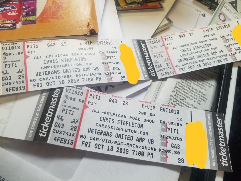 Chris Stapleton Pit VIP "Small Batch" Experience Tickets Oct 18 2019 Virginia Beach only 1 ticket left