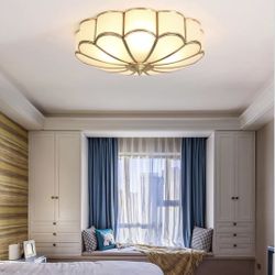 New 17.71" W 4-Light LED Ceiling Lamp, Frosted Glass Shade Modern Light Brass Flush Mount 