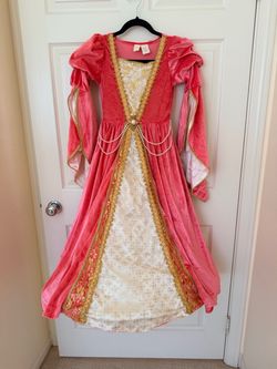 Girls Regal Peach Velvet Renaissance Princess Dress - Royal Medieval 7-8 yrs