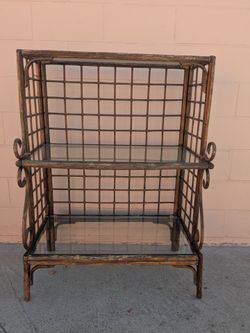 Wrought Iron 3-Tier Glass Shelf Unit