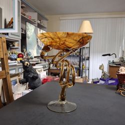 Vintage MCM Striking Hand Blown Art Glass Compote Or Pedestal Bowl From The "Jellyfish " Series By Josefina Krosno In Poland 11" X 8.25" 