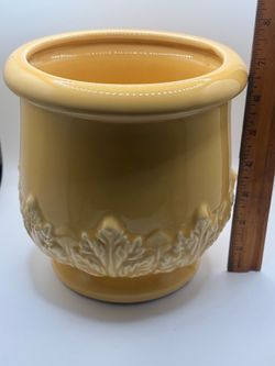 Vintage Yellow Ceramic Leaf Motif Planter