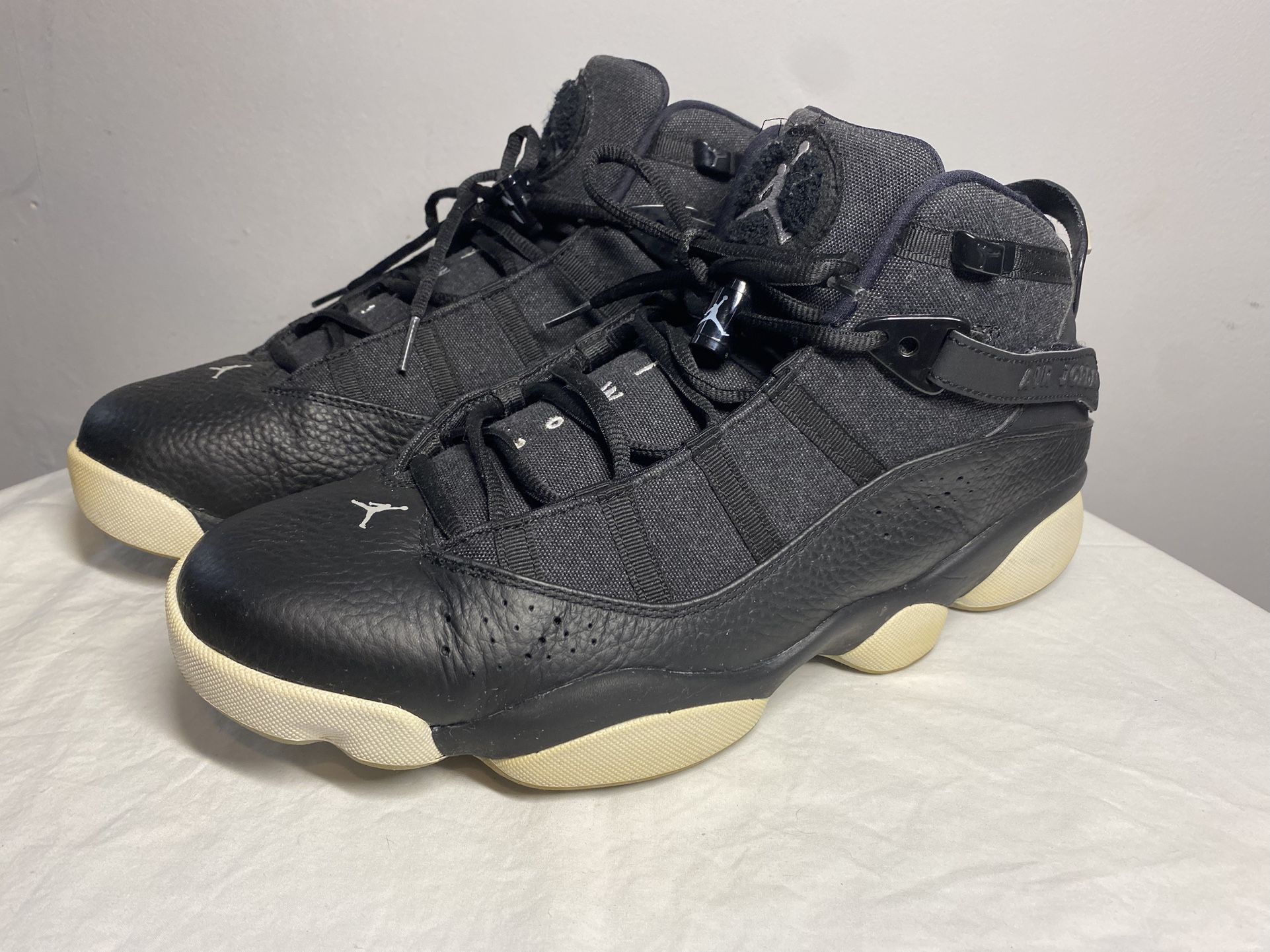 Air Jordan 6 Rings Black Ice Mens Size 12 Sneaker 322992-021 Black White Grey