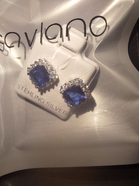 Blue Sapphire And Cz Sterling Earings.