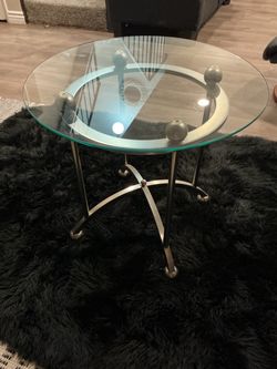 Round Glass Top Side Table with Metal Base