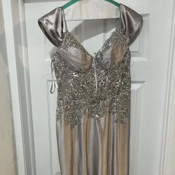 Off Shoulder Silver Prom Dress  