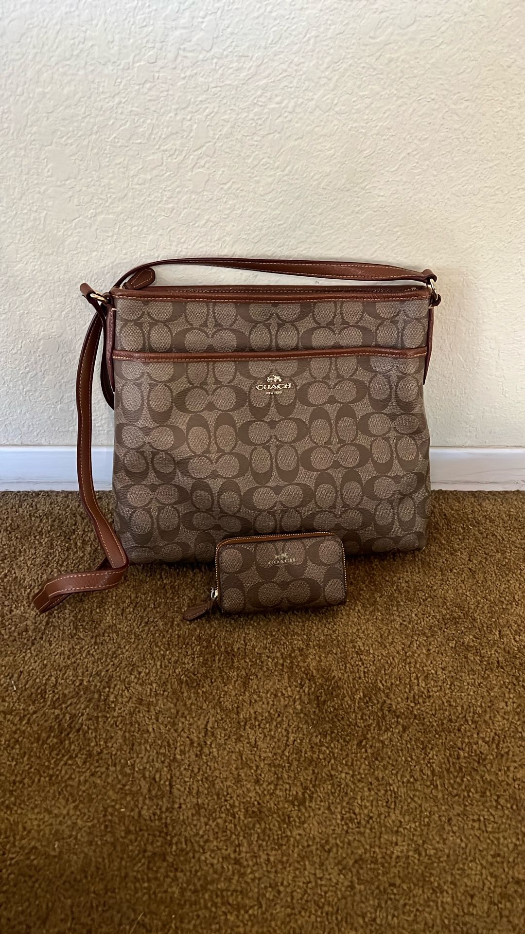 Brown Coach Purse With Small Wallet