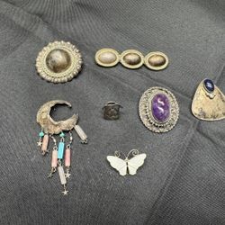 Sterling Silver Brooch Collection | Mexican & Norway 925 Marks | Amethyst & Enamel