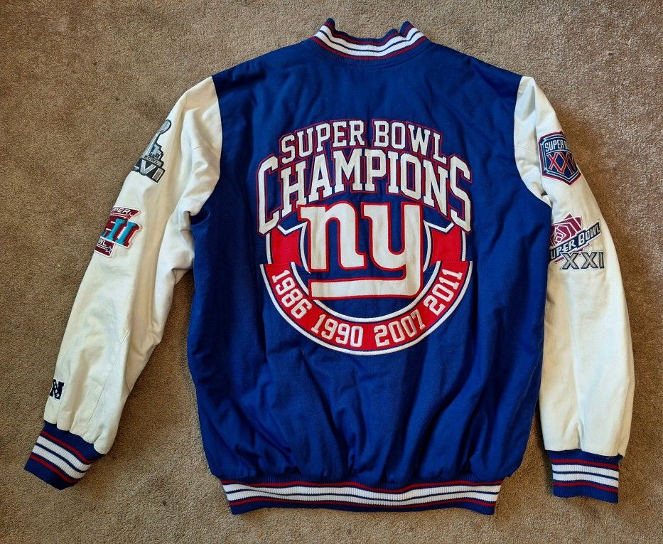 SUPERBOWL CHAMPIONS NY GIANTS JACKET WITH SPECIAL PATCHES - GREAT CONDITION