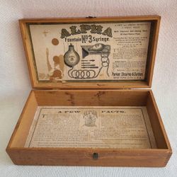 Antique Wood Box "Alpha Fountain No.3 Syringe" 1880’s 