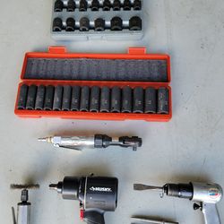 Campbell Hausfeld pneumatic straight die grinder, Husky 3/4 in. Impact Wrench, Campell Hausfeld  air hammer w/ 4 chisel bits, Campbell Hausfeld Air Ra
