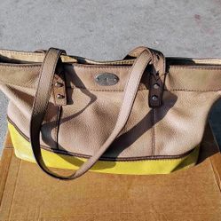 Fossil Genuine Leather Tan and Yellow 
Tote Shoulder Bag