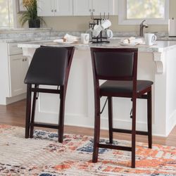 Linon Kristle Folding Padded Counter Stool, 24" Seat Height, Espresso Finish with Dark Brown PVC Fabric Mutli-color - 17"w x 20"d x 37"h