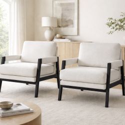 Set of 2 - White Chenille Wood Framed Accent Chairs [NEW IN BOX] **Retails for $300