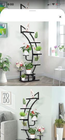 6-Tier Curved Plant Stand with Hanger By Latitude Run® Color: Black