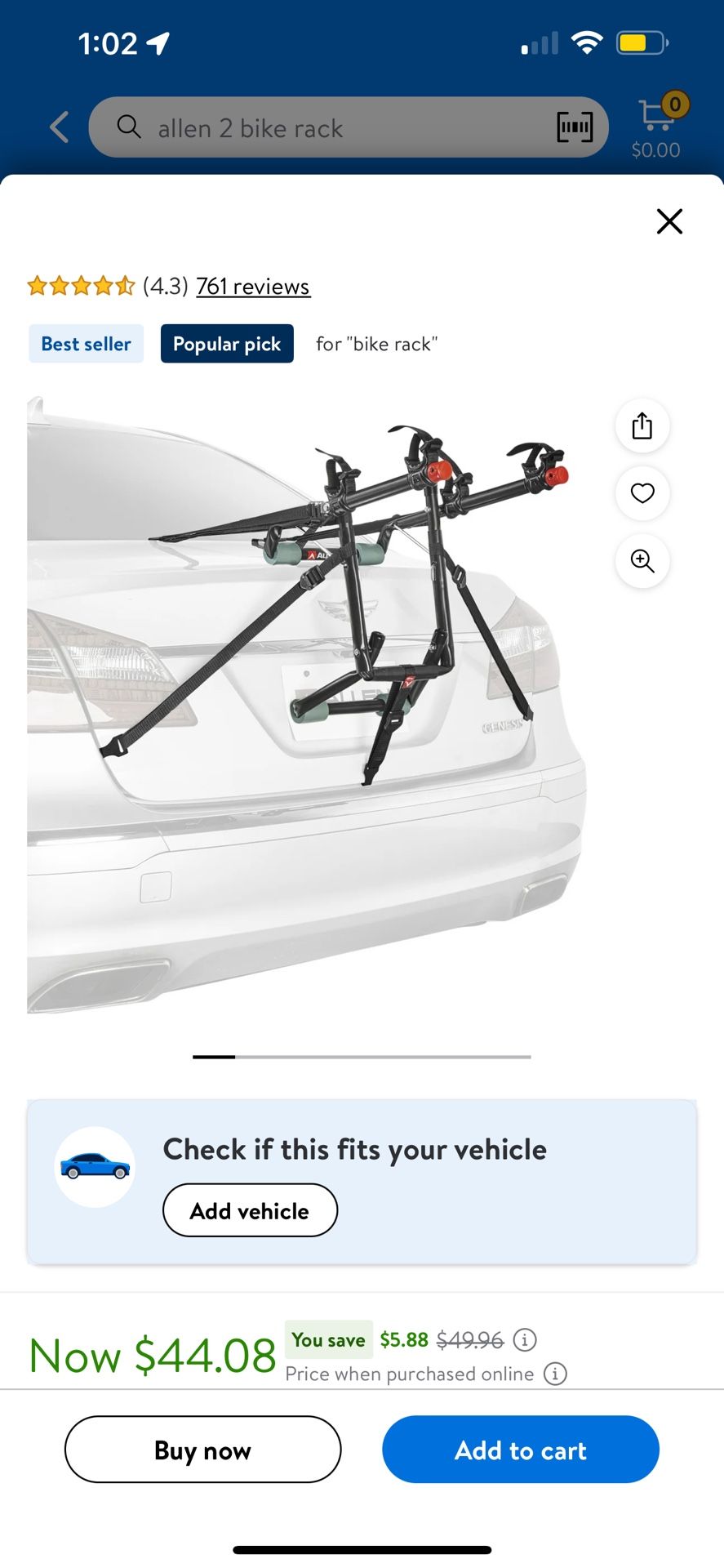 Allen Sports Deluxe 2-Bicycle Trunk Mounted Bike Rack Carrier