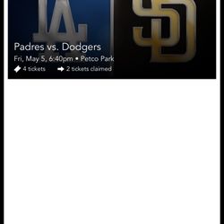 PADRES VS DODGERS TICKETS 🎟️  FRIDAY MAY 5