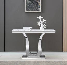 Console - White Marble Table Top w/ Mirrored Stainless Steel Base