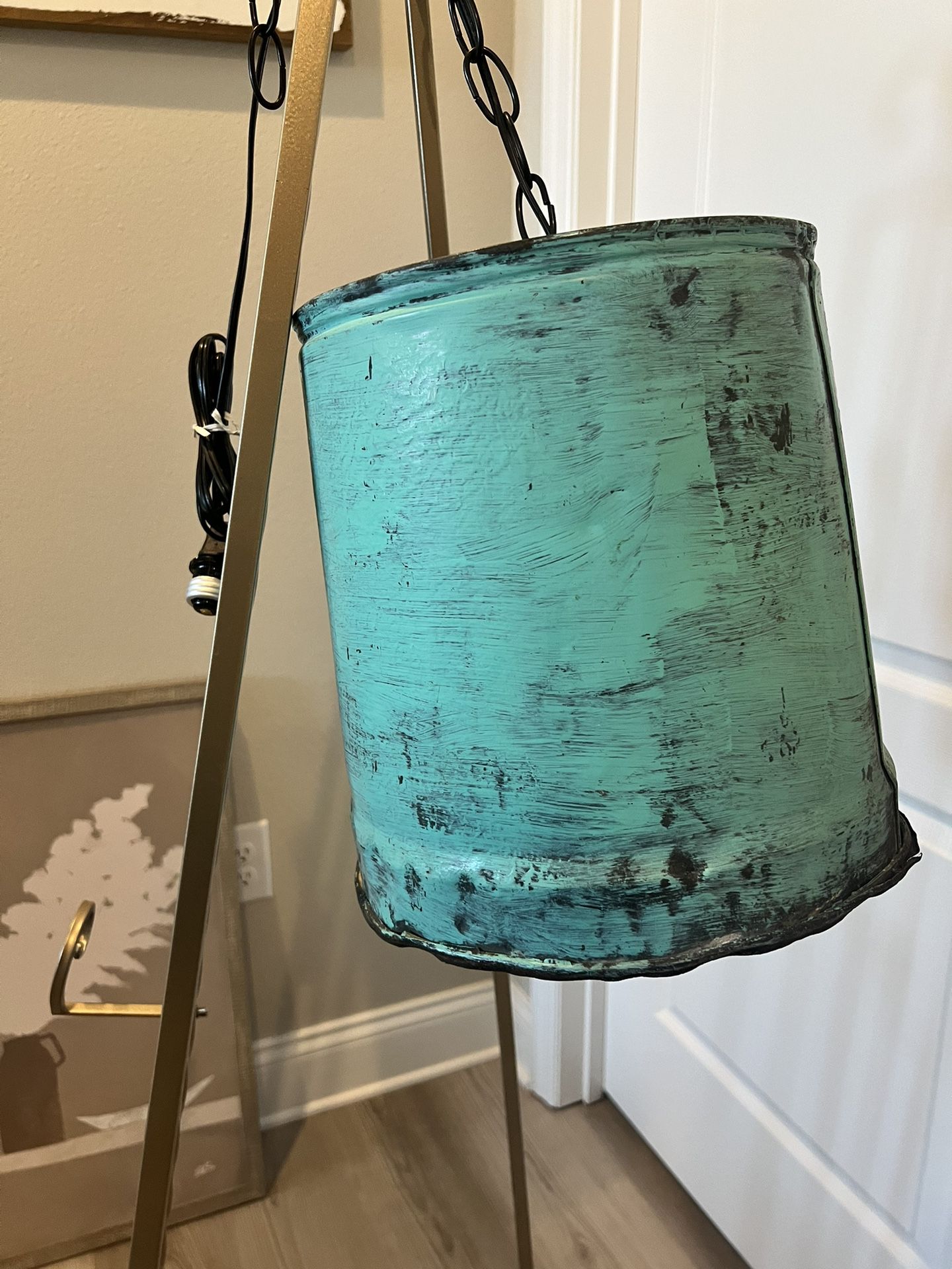 Old Metal Bucket Now A Hanging Light 