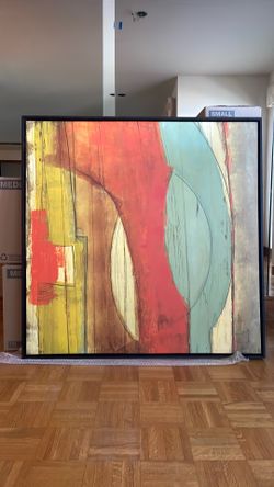 Crate and Barrel Large Modern Abstract Canvas Wall Art – Framed – Excellent Condition